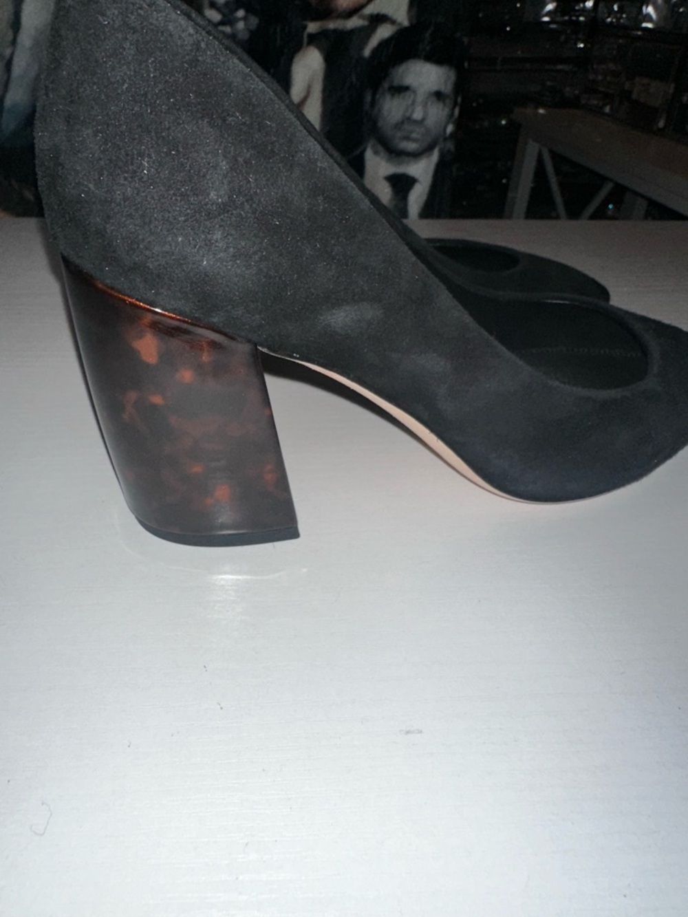 J. McLaughlin Black Suede Block Heel Pumps with Tortoiseshell Heel
